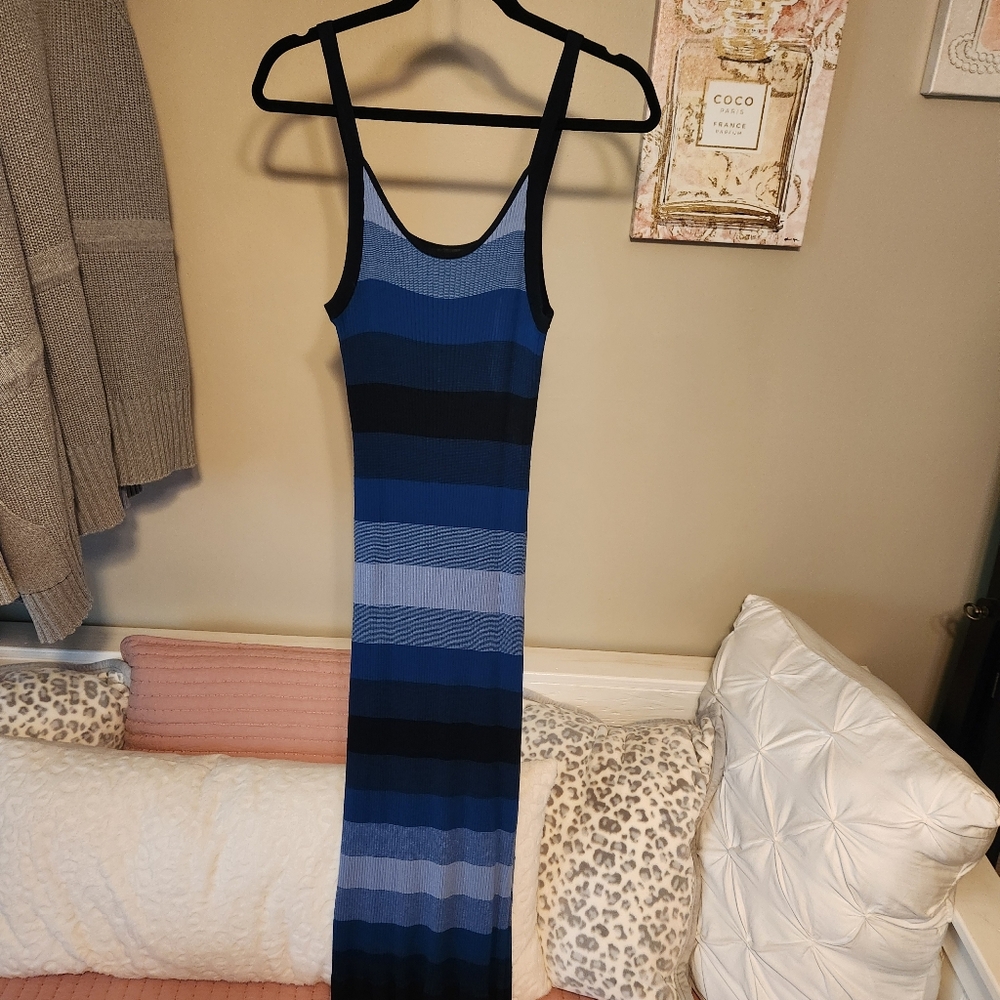 Banana Republic Blue and Black Striped Maxi Dress